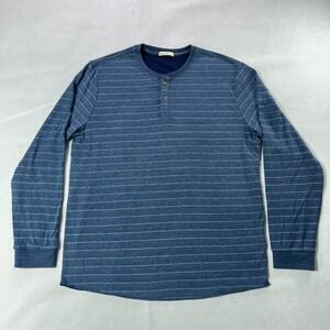 Marine Layer Henley Men Large Blue Stripe Long Sleeve Double Knit Casual